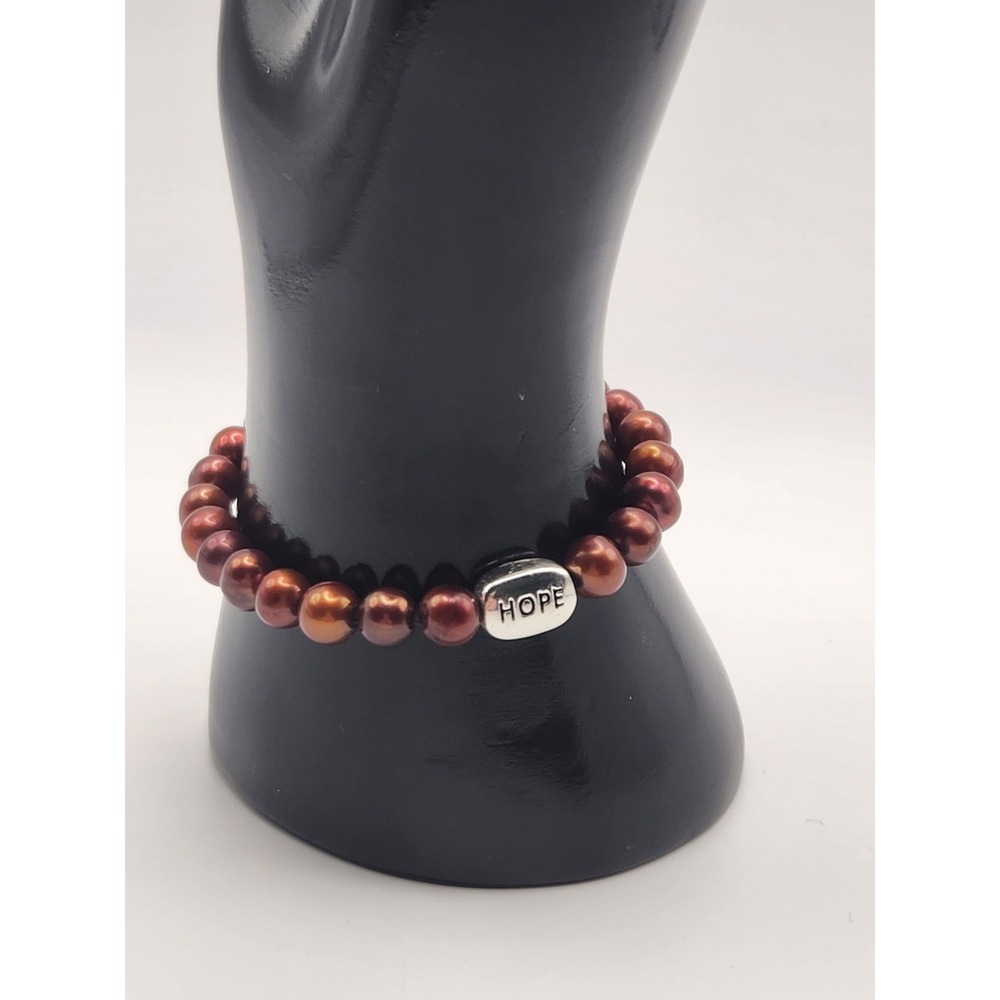 Sterling Silver 925 Brown Freshwater Pearl Hope Stretch Beaded Bracelet 7‎ Inch